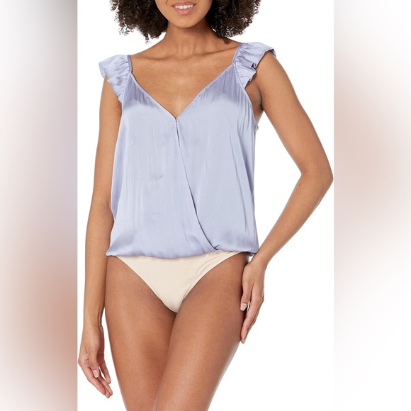 NWOT Paige V-back Thong Bodysuit Ruffled Cap Sleeve in Periwinkle Size XL - Picture 1 of 12